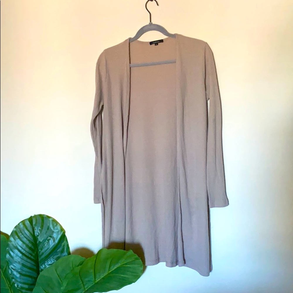 Ribbed Cream Tan Cardigan Sweater